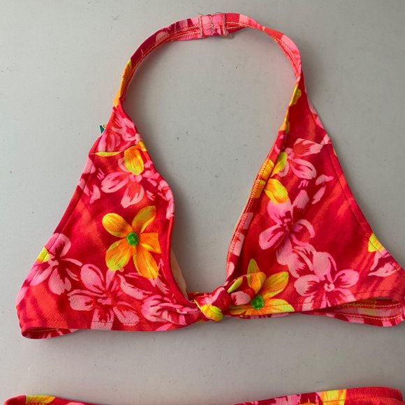 Sassafras Vintage Bikini Floral Swimsuit 90s 80s High Leg Neon - Picture 2 of 8